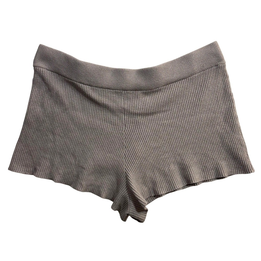 TheDrop 3X Ribbed Knit Lounge Shorts Cozy Neutral High Waist Stretch Pajama Warm